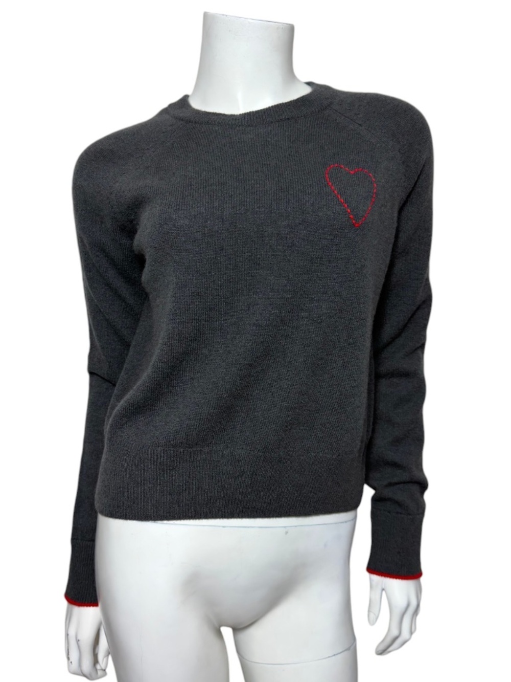 Elle & Riley 100% Cashmere Holiday Sweater Steel Red Heart Size XS NWT $550